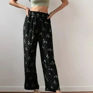 Aritzia Wilfred Aries Pant Black Aqua Pull On Wide Leg Size Small